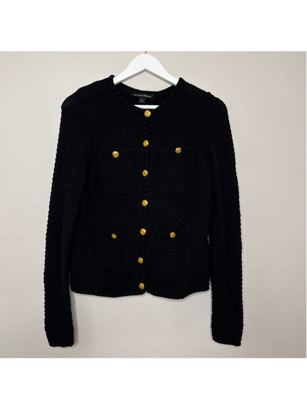 Women's Boston Proper Black Cardigan Sweater with Gold Buttons [AB206]